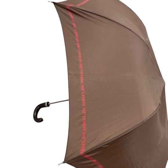 Vintage Brown London Fog Automatic Umbrella With Curved Faux? Leather Handle - Picture 5 of 6